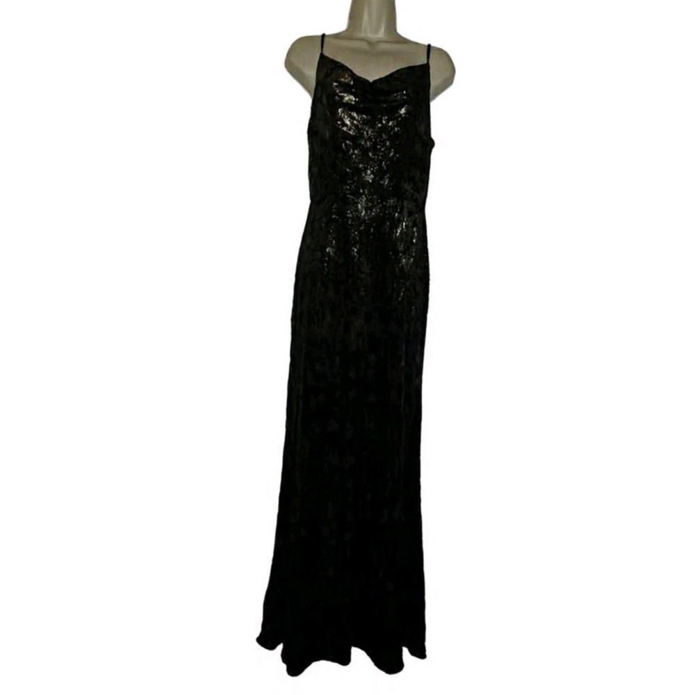 Velvet Whimsigoth Sleeveless Maxi Dress Black Gold‎ Metallic Floral Prom Wedding